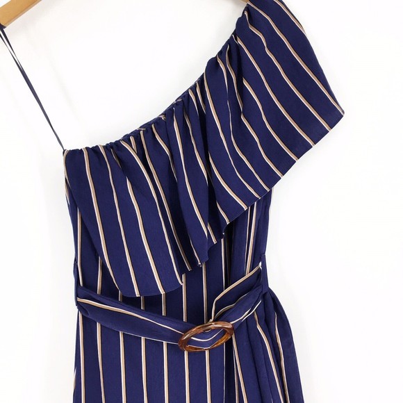 Topshop The Sicily Stripe One Shoulder Flounce Midi Dress Womens Size 2 - Picture 2 of 5